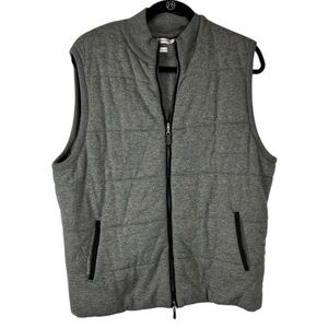 Peter Millar mens gray merino wool cotton puffer vest trimmed in black Large